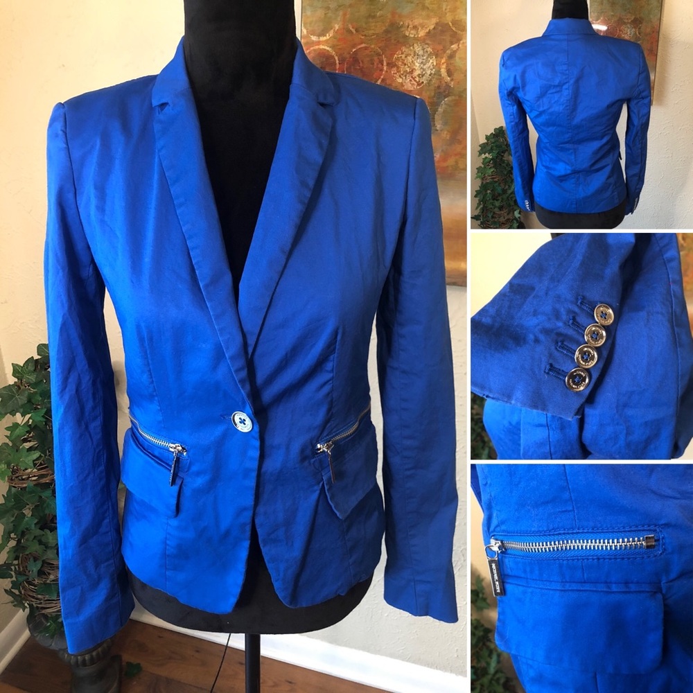 MICHAEL Michael Kors Blue Zipper Pockets Single-breasted Blazer Jacket 4